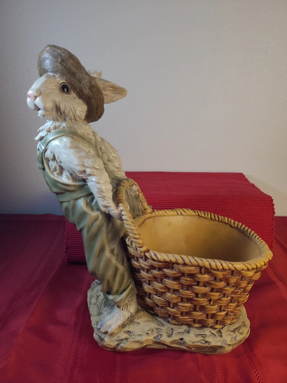 Vintage Chrisdon Farmer Rabbit Figurine Basket Planter 12
